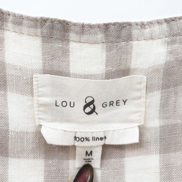 Lou & Grey Women's Cream Beige Gingham 100% Linen Overalls Size M - Picture 8 of 9